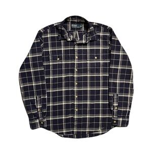 Vintage Ralph Lauren Polo Plaid Shirt Large Blue Long Sleeve Casual Work